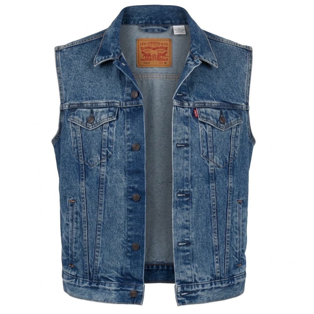 Vintage Y2K Levis Mens Denim Trucker Vest Sz M Medium Wash 90s Grunge Rockabilly